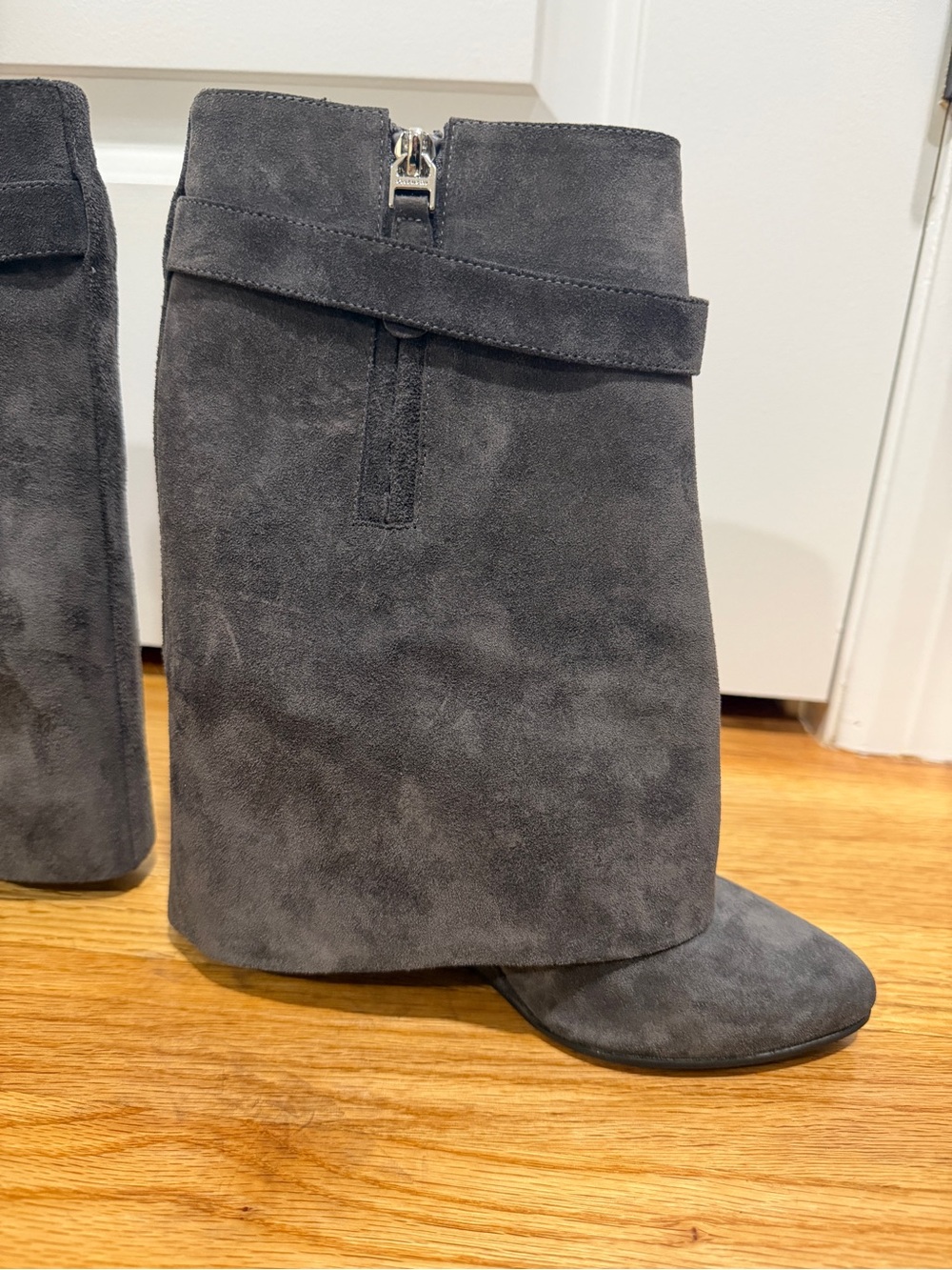Givenchy Grey Suede Wedge Boots with Silver Hardware Charm - Picture 3 of 7